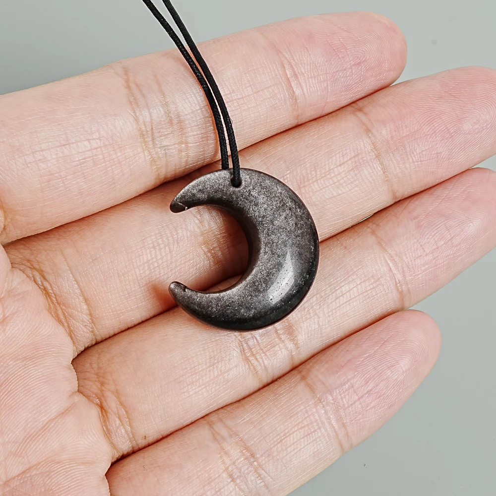 

5 шт. серебряных подвесок в форме полумесяца из обсидиана, серебристо-черные лунные талисманы для создания мечтательных украшений своими руками, 26x24x10 мм