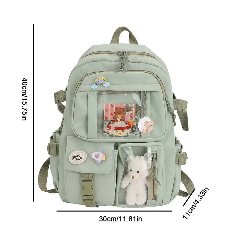 Sac d'école Kawaii avec épingle et accessoires, sac initié, grande capacité, mignon