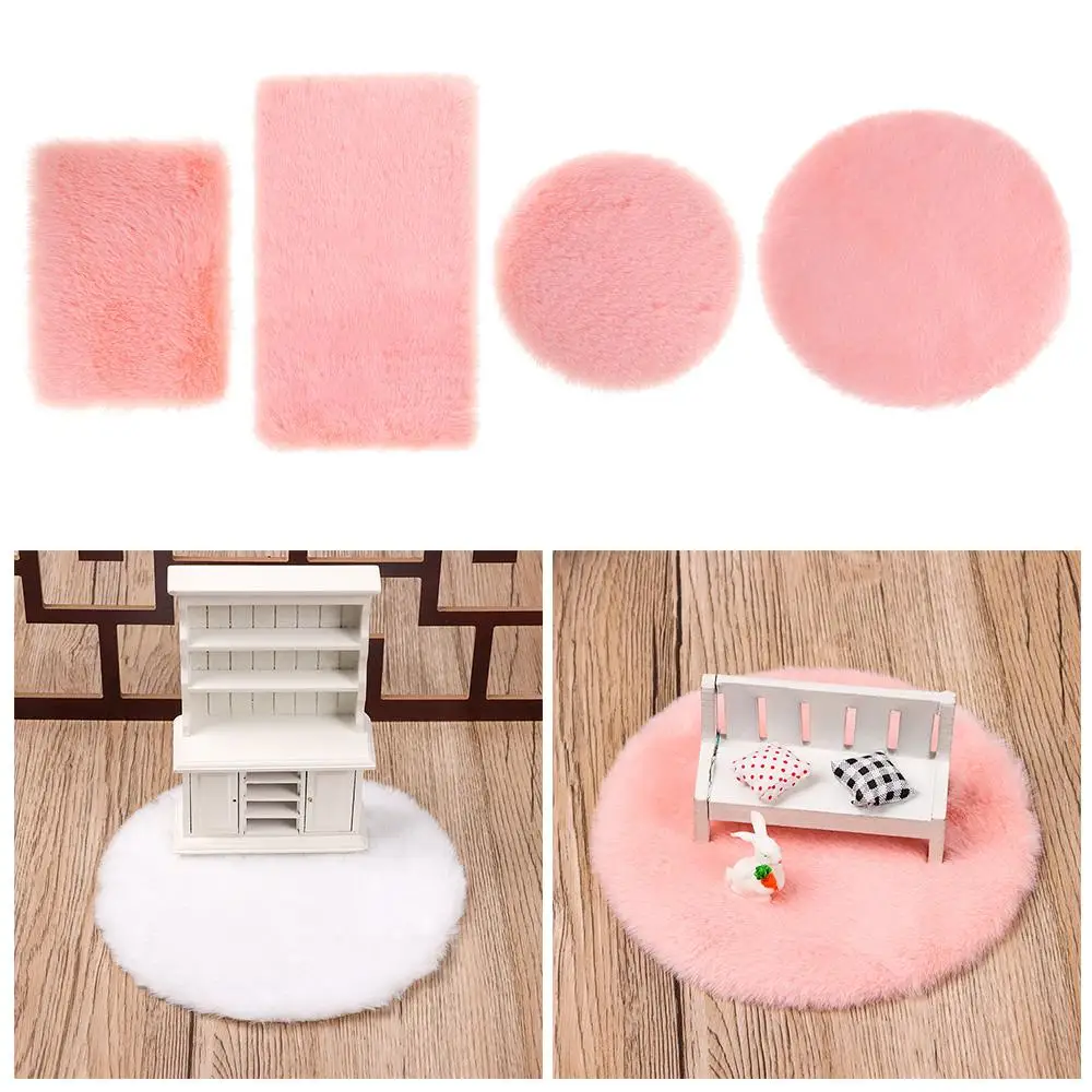 Gift Playing House Nordic Style Doll Accessories Miniature Hairy Rug Dollhouse Plush Carpet Mini Floor Mat