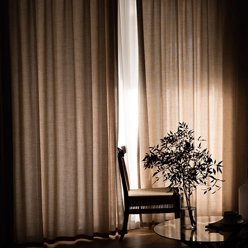 Picture 6: 1pc Modern Simple Solid Color Window Screen Customized Pleated Japanese Texture Floor Curtain Homestay Yarn Cotton Translucent