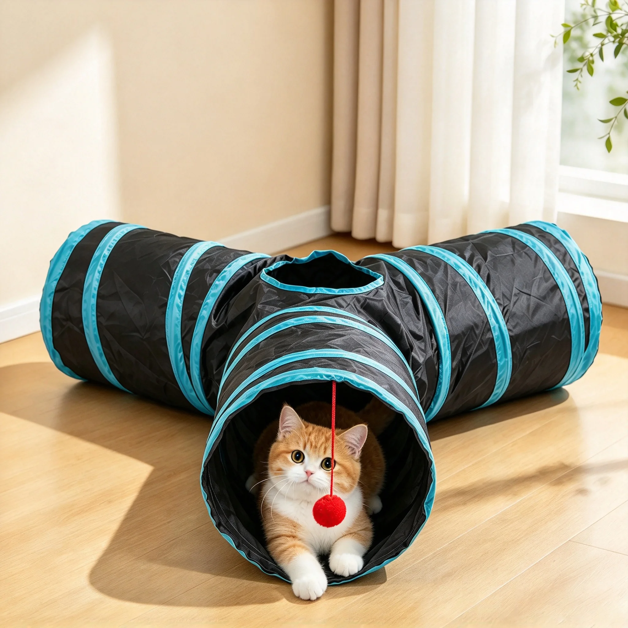 New Design Extended Black Three Way Foldable Play Cat Tunnel Toy New Shaped Faucet Pet Passage Cat Rolling for Indoor Kittens