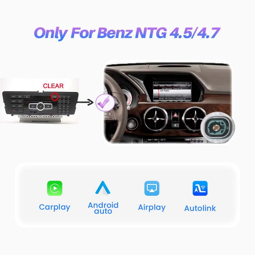 BONROAD Draadloze CarPlay Android Auto voor Mercedes Benz A B C E CLA GLA GLK ML NTG4.5/4.7 Becker Module Airplay Mirrorlink BT