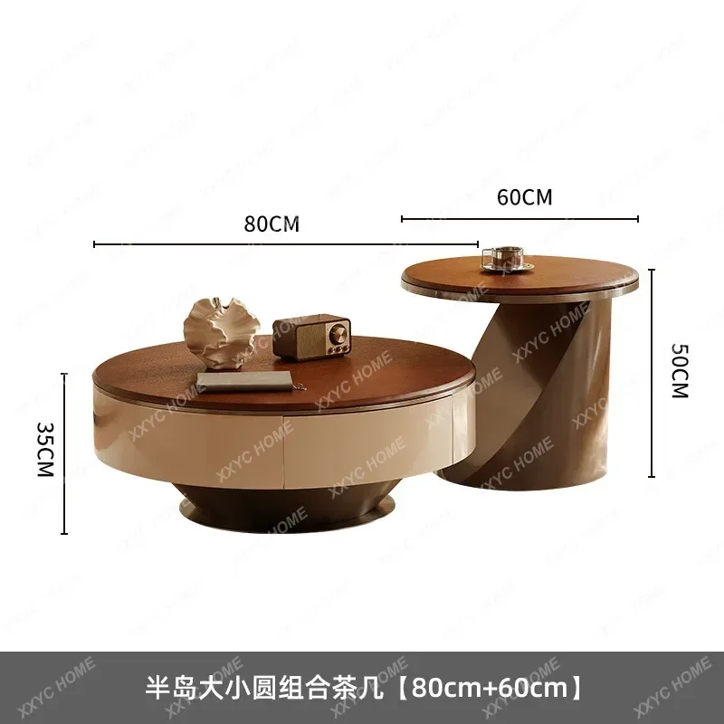 WWMedieval-mesa de centro redonda con península de nogal, combinación moderna, sencilla, ligera, de lujo, nueva mesa de centro 2024