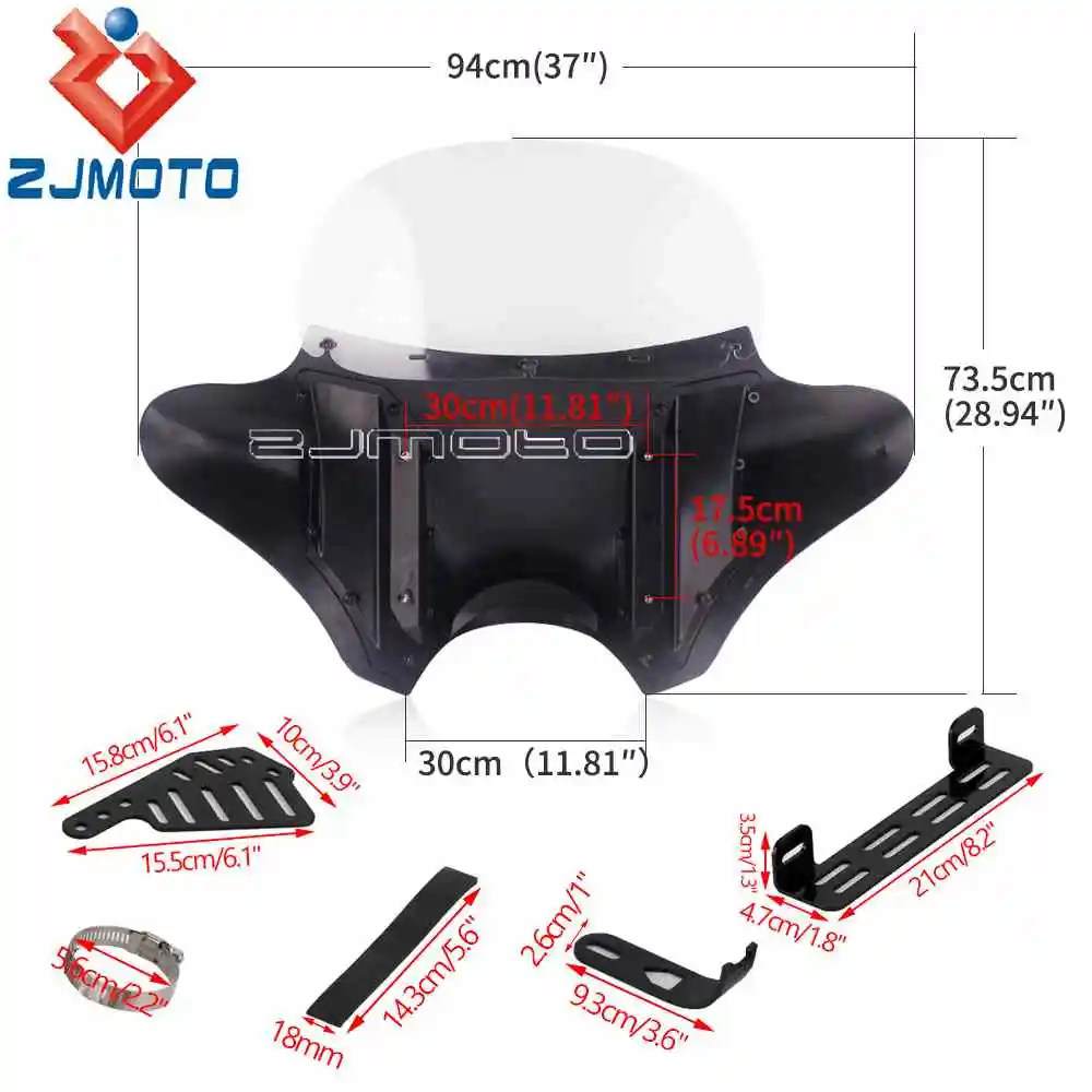 Universal Motorcycle Batwing Wind Fairing Kit For Harley Hyosung Kawasaki Honda Suzuki Yamaha Cruiser Windshield Air Deflector