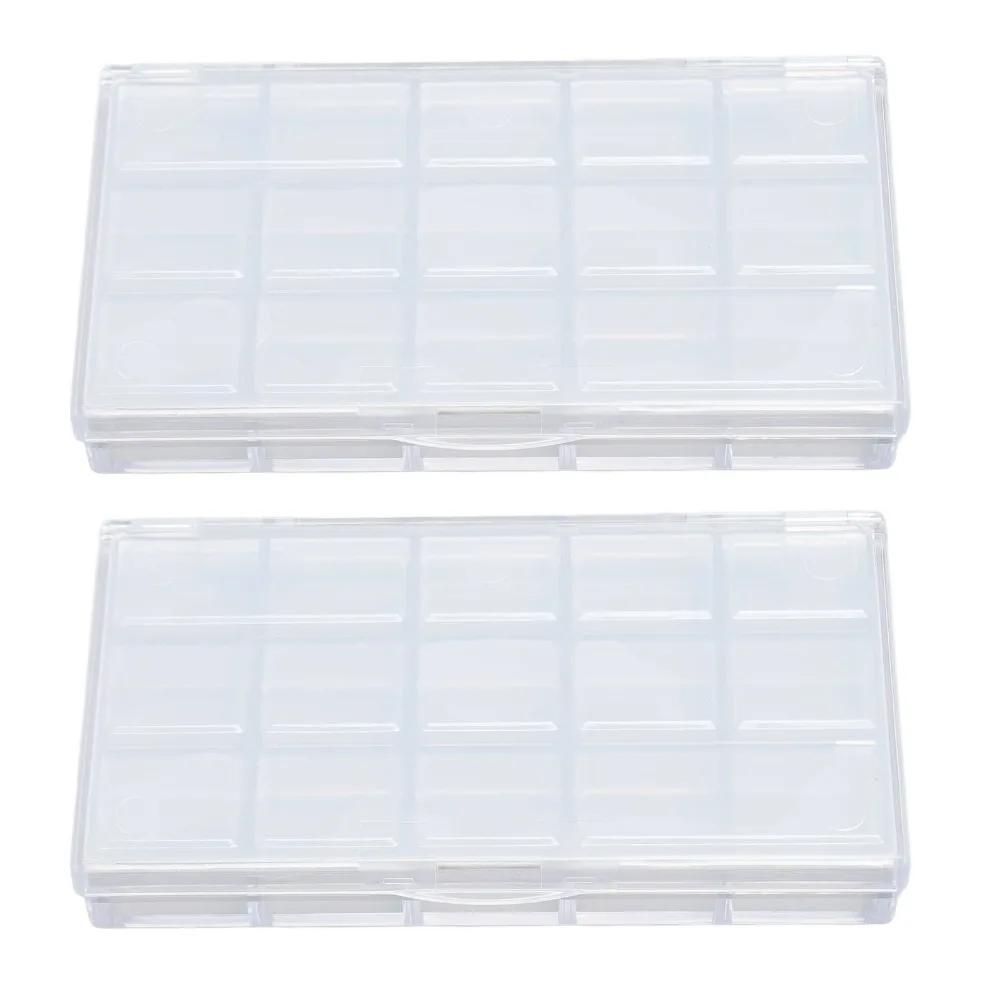 2PCS 15 Grids Paint Box Transparent Portable Watercolor Palette Plastic Craft Storage Tray Outdoor Plein Air Painting