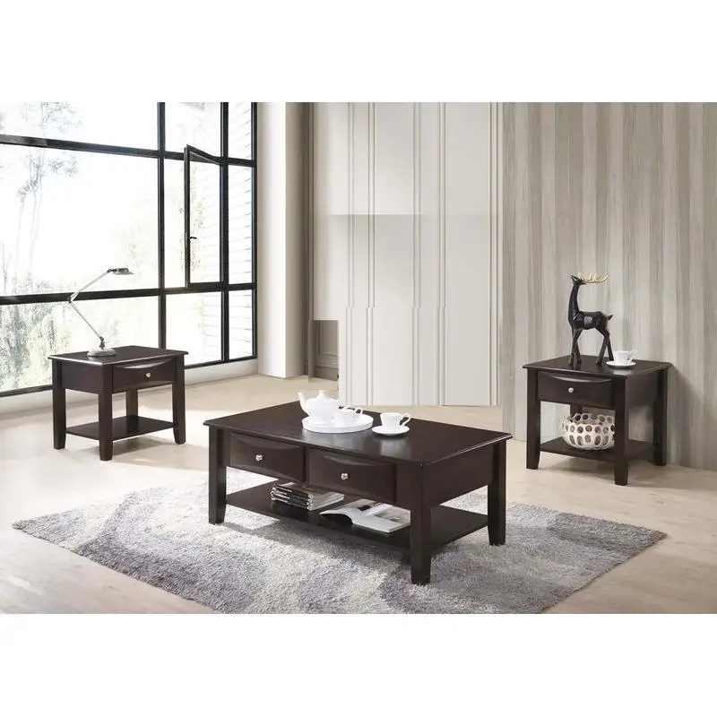 Classic 3-Piece Espresso Finish Occasional Table Set for Living Room with Coffee Table and 2 End Tables, Features Wooden