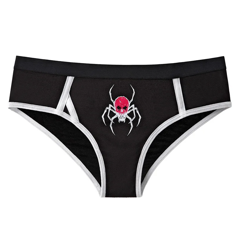 Skull print plus size women's triangle pants are comfortable, breathable, half hip, sporty, mid waist, sexy underwear, women's d