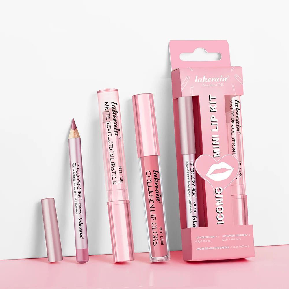 Delineador de labios y lápiz labial, juego de brillo de labios, 3 unidades/juego, resistente al agua, de larga duración, mate, rojo desnudo, cosméticos de maquillaje para mujer, labios negros