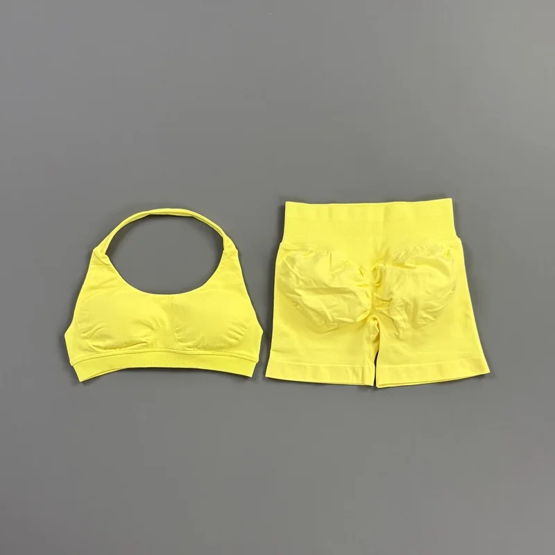 2-teiliges HISTELLO Impact Gym Set für Damen, Sport-BH und Shorts, offener Rücken, Scrunch-Butt, nahtloses Workout-Jogging-Sport-Trainingsset – Detail 26
