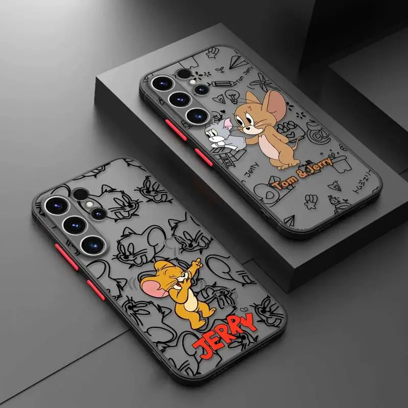 Cute T-Tom And J-Jerry Comics Matte Phone Case For Samsung Galaxy S24 S23 S22 Ultra S21 S20 FE S10 S9 Note 20 Plus Translucent