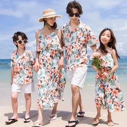 Family Look Vacation Beach Dad Son Matching Floral Shirt Set Parent Child Holiday ClothesClothing Mom Daughter Sleeveless Dress
