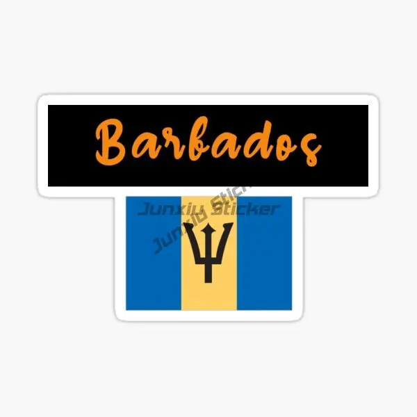 BARBADOS العلم الوطني وشعار نافذة شاحنة سيارة الفينيل ذاتية اللصق ملصق ممتص للصدمات مقاوم للماء محمول جدار صائق