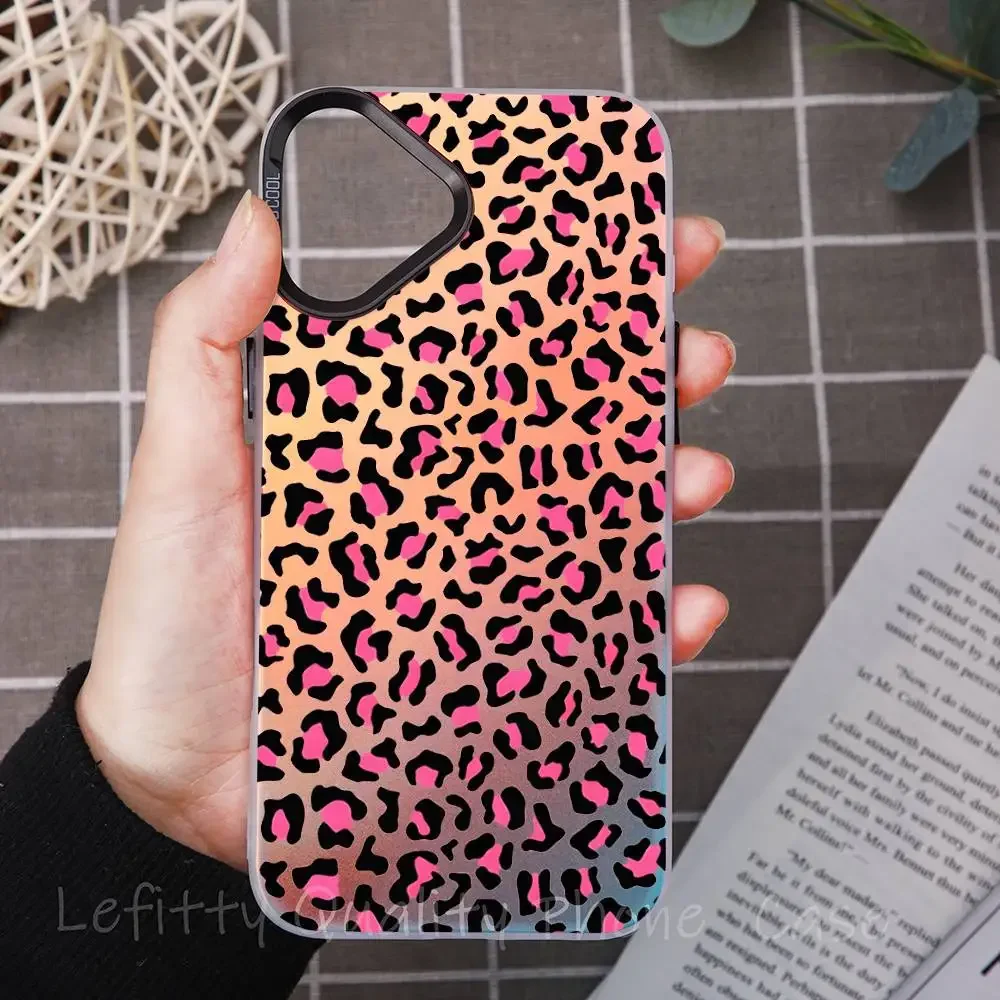 Fashion Classic Leopard Print Phone Case For IPhone 17 16 15 14 13 12 11 Plus Pro Max Multicolor Aurora Laser Shockproof Funda