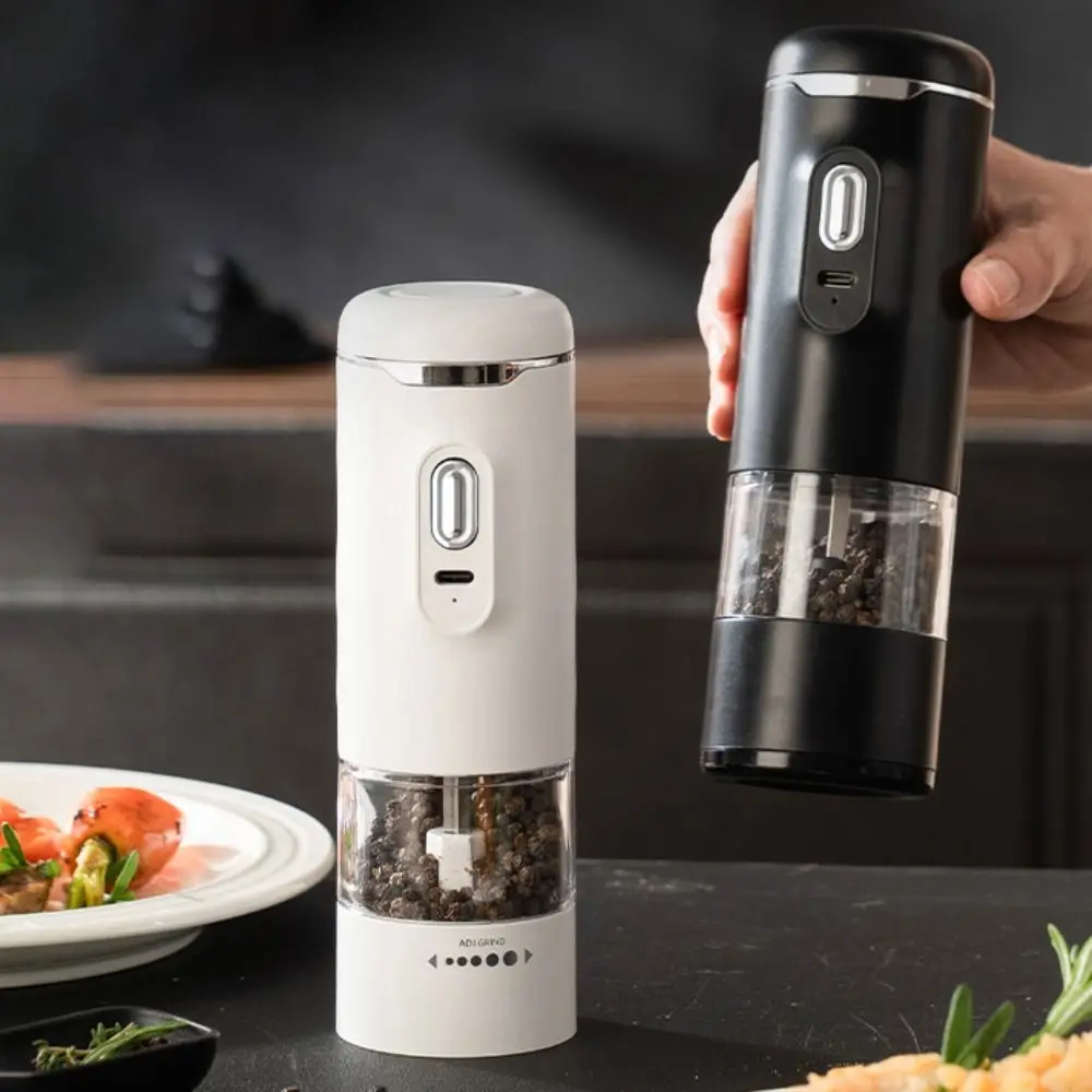 Wireless Electric Salt and Pepper Grinder Adjustable Burr USB Charging Automatic Kitchen Pepper Mills One-handed Operated