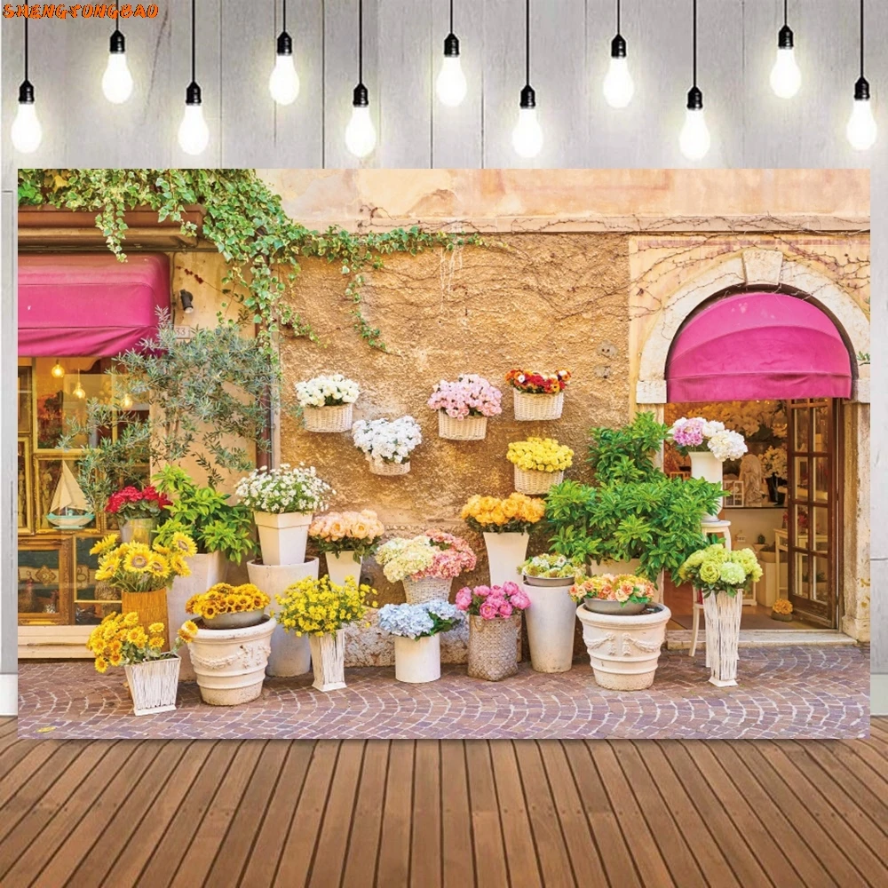 Spring Summer Village Town Photography Backdrop Spring Stone House Natural Scenery Room Decor Photographic Background Props