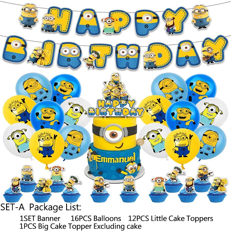 Décorations de fête d'anniversaire Minions, figurines d'action animées Moi méprisable, image périphérique, fournitures de fête à thème, ballon et bannière, nouveau