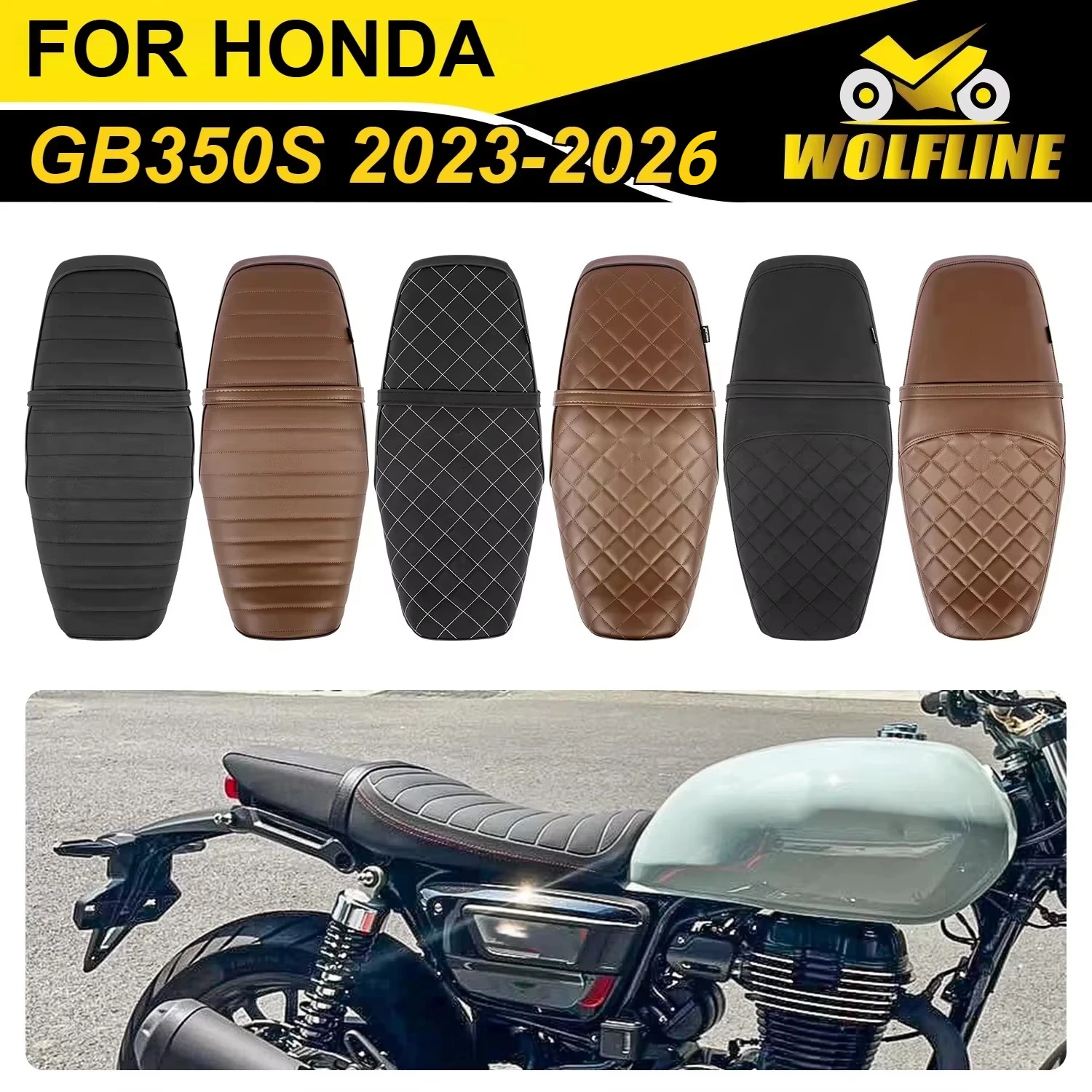 WOLFLINE One‑Piece Integrated Seat Pad for Honda GB350S 2023-2026 Front Driver Rear Passenger Seat Saddle for Two‑Person Riding