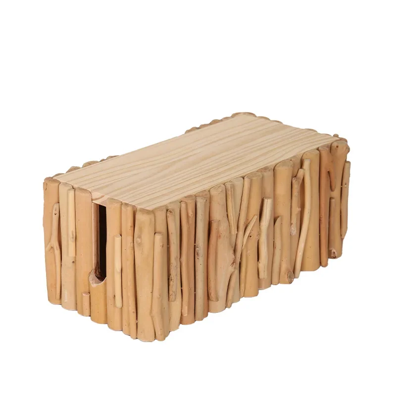 Boîte de rangement multiprise minimaliste en bois massif, conception en forme d'évaluateur, construction robuste et durable, solution de stockage domestique