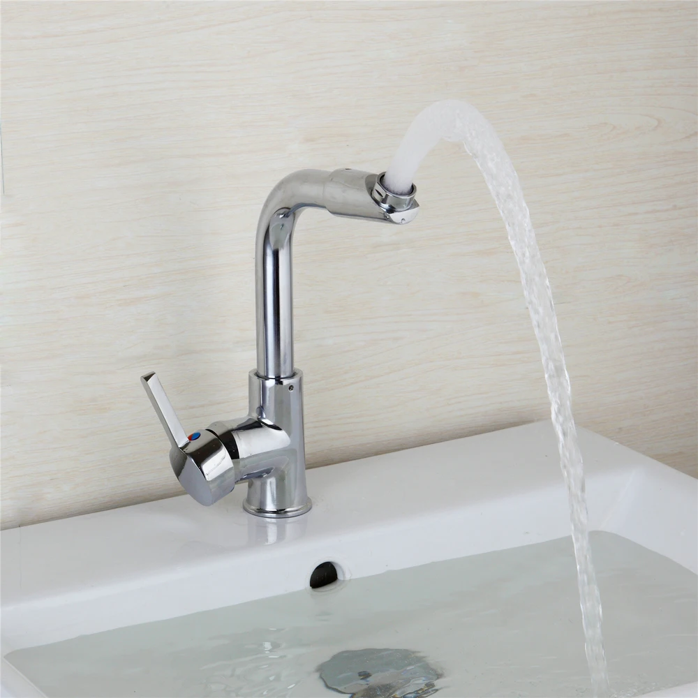 Kitchen Faucet Swivel Spout Chrome Finish Swivel Deck Mounted Kitchen Sink Mixer Tap Hot & Cold Mixer Taps Water Stream Spout