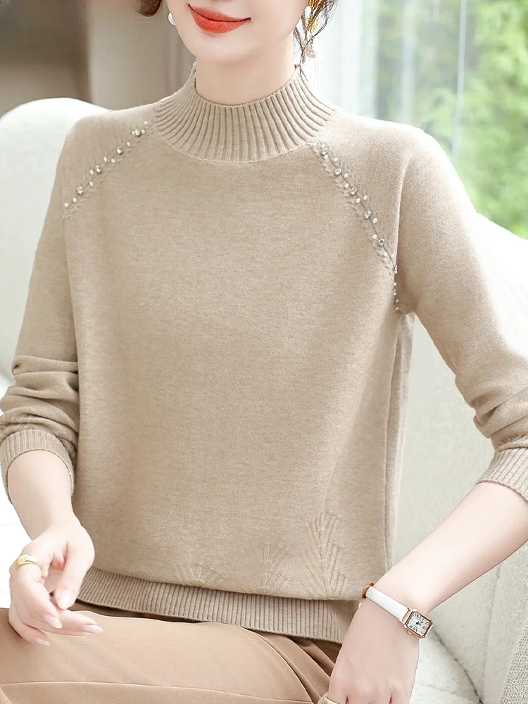 

Faionable Knitted Sweater Spring Collection for Middle-Aged Women Ele Lady Base Layer irt Comfortable Loose Fit