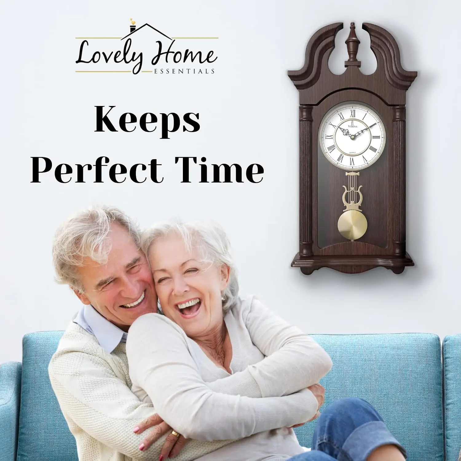 Pendulum Wall Clock, Hanging Wooden Grandfather Wall Clock, Quiet | Real Wood Clock 23.5x9, Non-Chiming Battery Operated with Pe