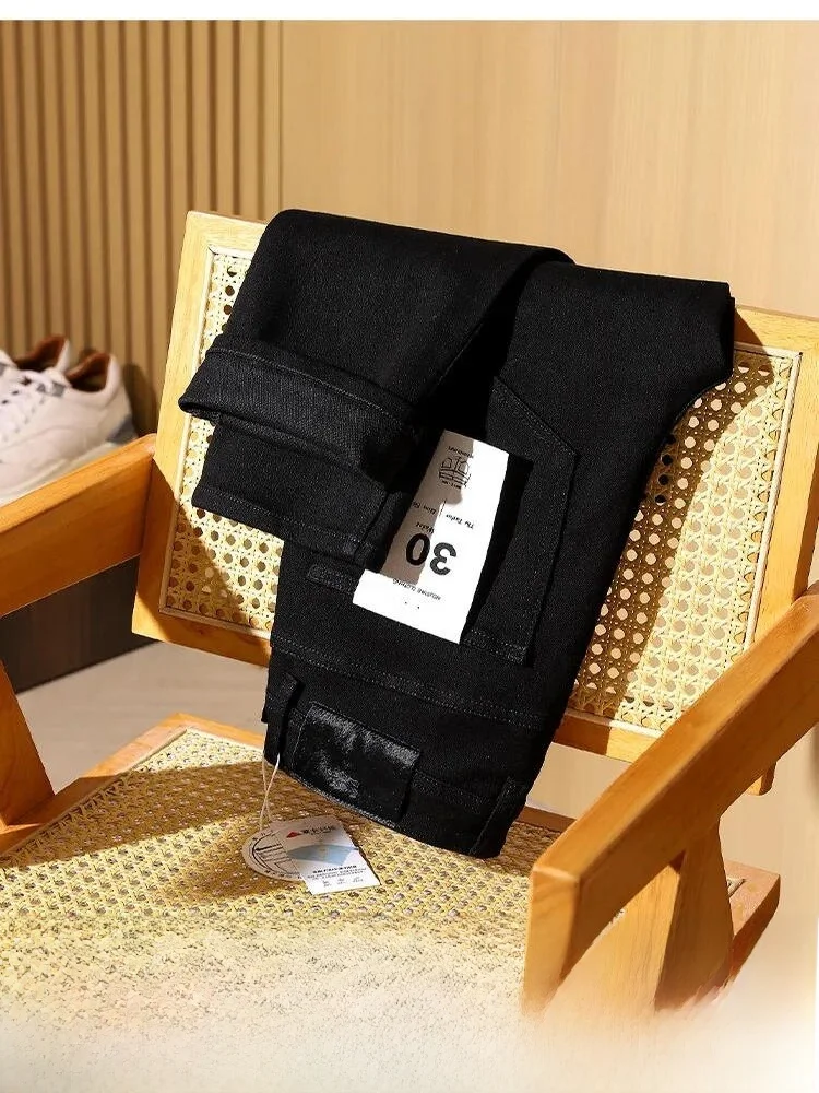 

Роскошные повседневные мужские джинсы с эластичной прямой ногой, брюки со средней талией и пуговицами, молодежная мода, осень-зима, Busin Lei...