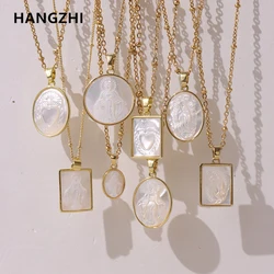 Religious Oval Holy Sacred Heart Virgin Mary Female Necklace Natural White Shell Cross Guadalupe Jesus Pendant Necklace Jewelry