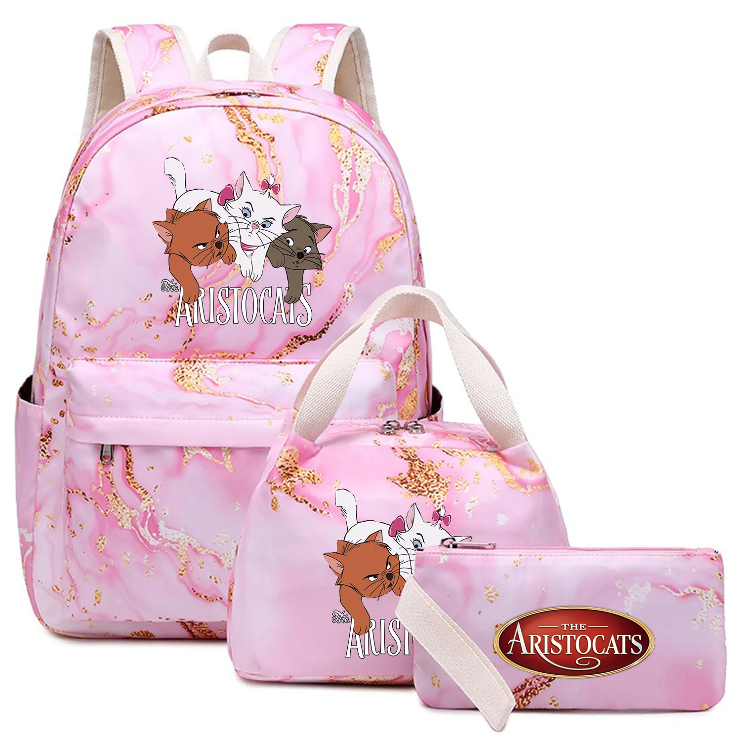 

3Pcs The Aristocats Marie Cat Backpack Capacity Student Schoolbags Double Shoulder Bag Girls Pen Lunch Bags Bookbag Laptop Sets