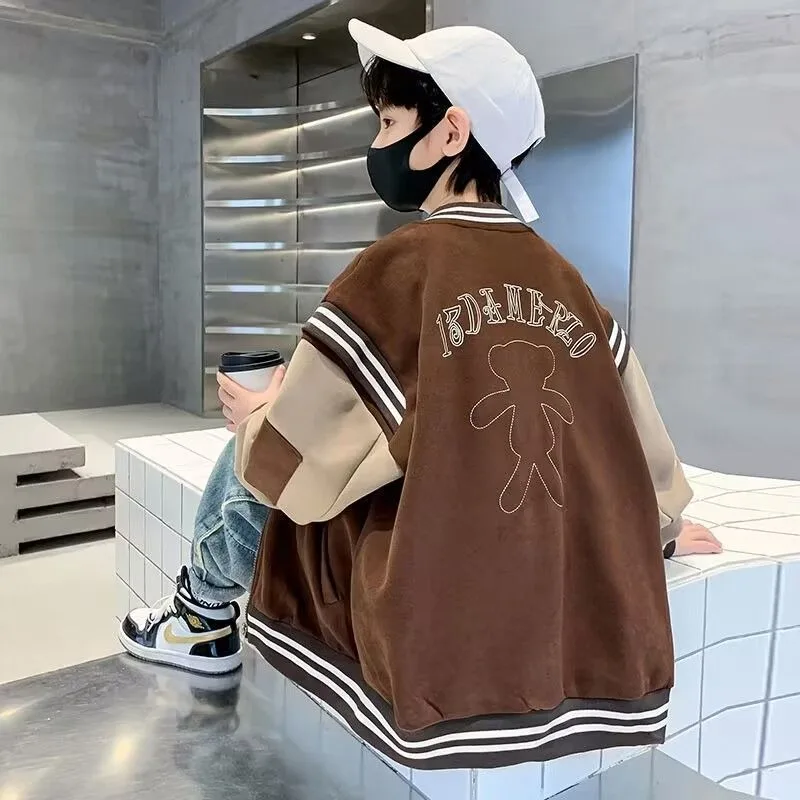 Новинка 2024, бейсбольная куртка для мальчиков, осенне-зимняя, для больших и высоких детей, водонепроницаемая, с термоподкладкой, детская верхняя одежда