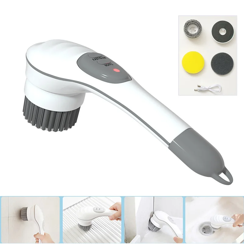 

4-in-1 Electric Cleaning Brush Bathroom Wash Brush Kitchen Cleaning Tool Handheld Bathtub Brush Electric Rotary Cleaning Brush