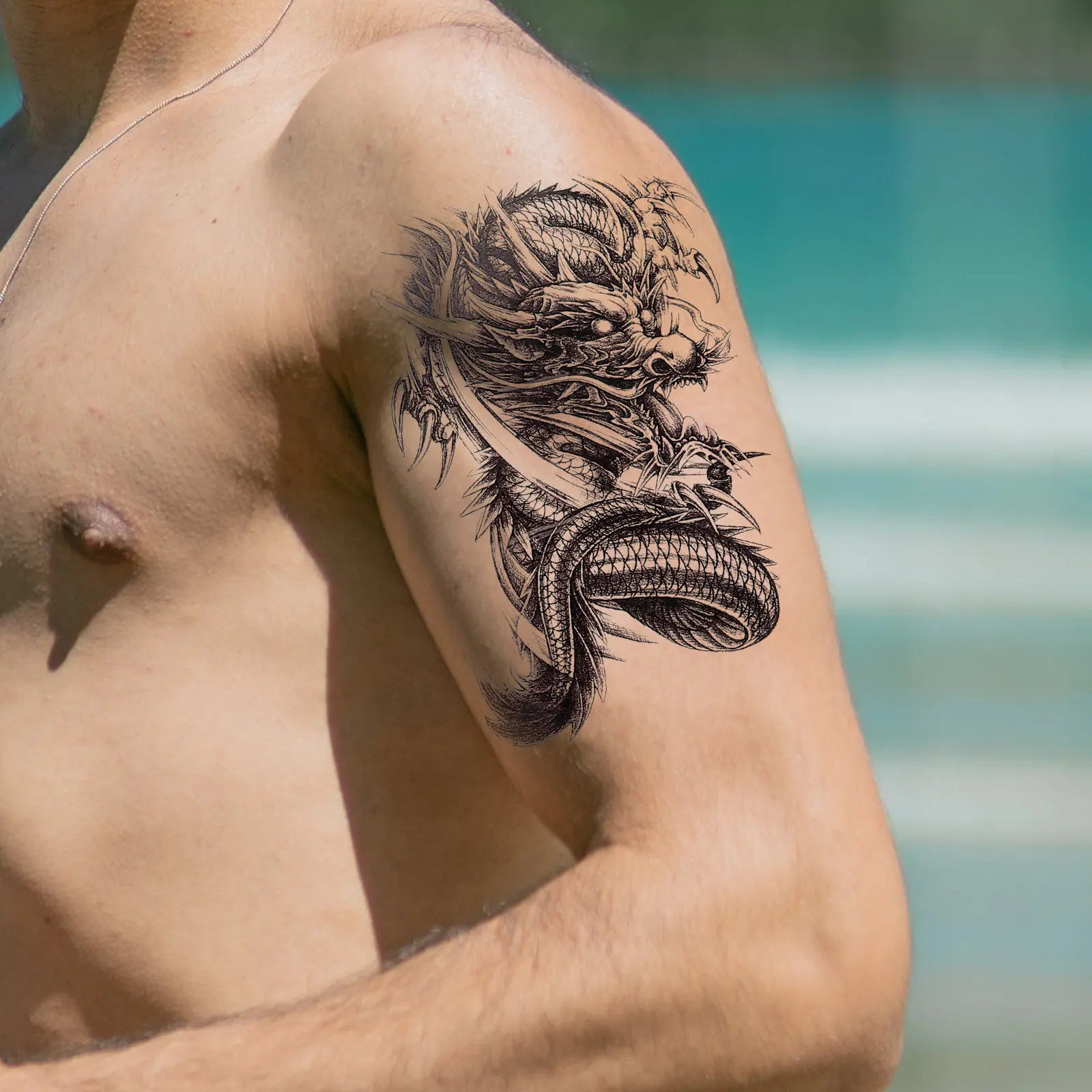 

Cool Temporary Tattoo Stickers for Men 4 Sheets Fake Tattoos Waterproof Sleeve Tattoos Lasting Unique Dragon Goth Art