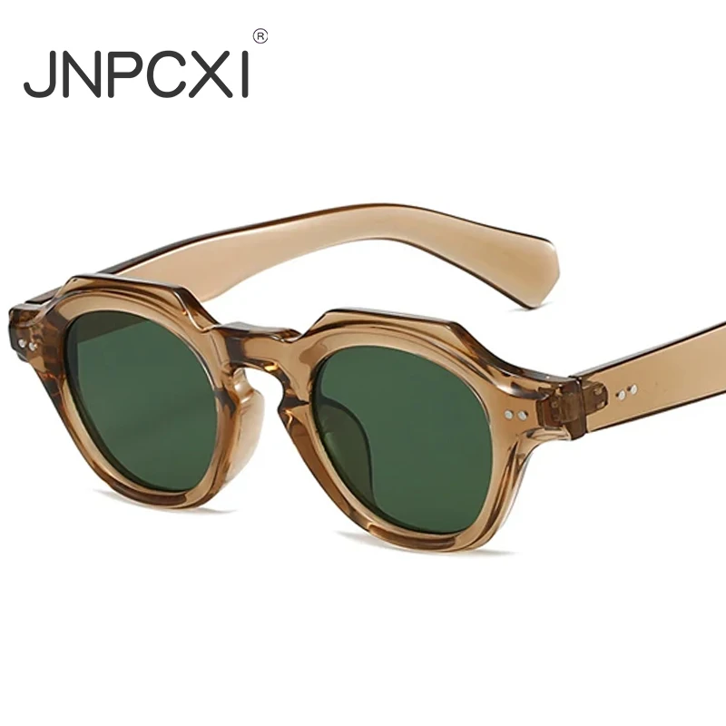 JNPCXI Nouvelles Lunettes de Soleil Carrées Polygones Tendance pour Femmes, Style Rétro avec Rivets, Protection UV400, pour Hommes, Verres Solaires Rouges et Bleus