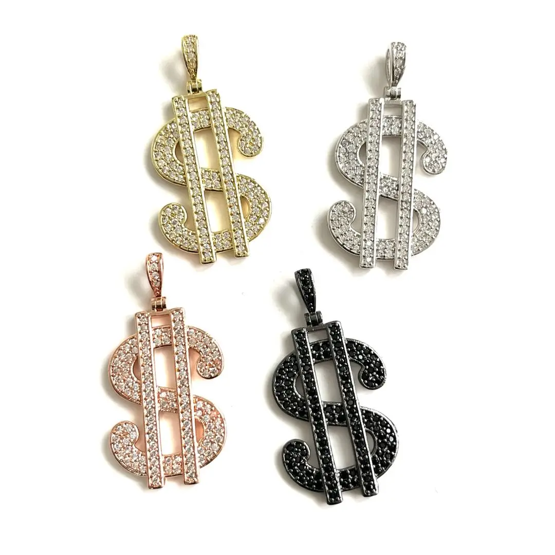 5 Pcs Dollar Sign Charms Cubic Zirconia Pav Pendant 18x27mm Jewelry Supplies for African American Black Woman Bracelets Necklace