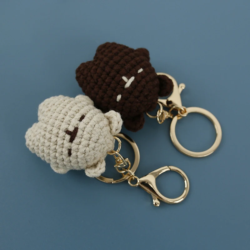 Bonito Pequeno Urso Casal Chaveiros, Boneca única de tricô Cartoon, Chaveiros Chaves Acessórios, Pingente De Saco Kawaii, Crochet Keychain