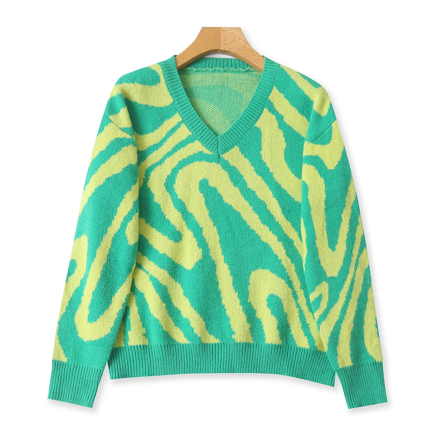 Tie-Dye Long Sve V-Ne Pullover Sweater Spring Autumn New Sle Women Faion Loose Fit Color Blo Knitwear 32607