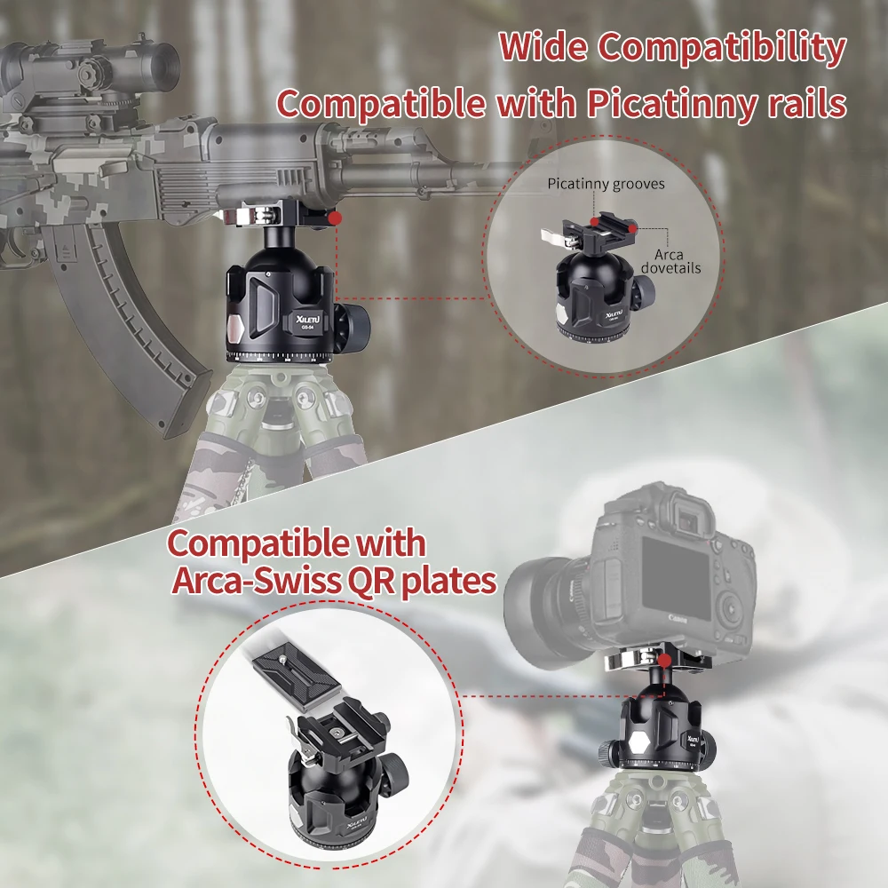 Low Profile CNC Aluminum Hydraulic Gimbal Ball Head Mount With Quick Release Plate on Tripod for Outdoor Hunting