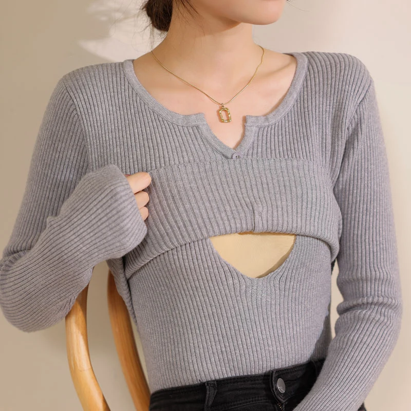 

New Maternity Breast-feeding Sweater for Nursing Mothers Warm for Pregnant Women Knit Winter Feeding Homewear Sweater Tops