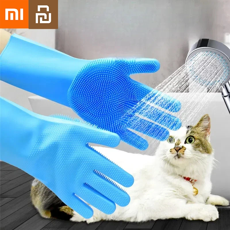 

Силиконовые перчатки для купания Xiaomi для кошек, нежная щетка для ванны и массажер для домашних животных, эффективный инструмент для ухода за кошками, щетка для шампуня, защита от укусов