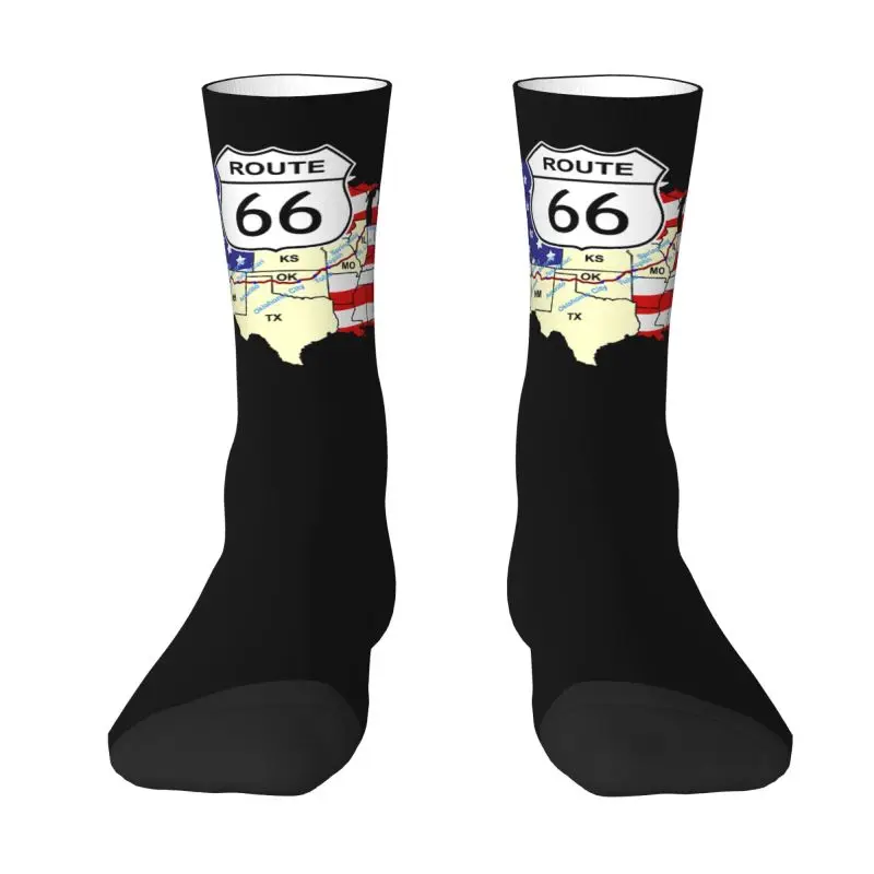

Novelty Printing Route 66 Socks for Women Men Stretch Summer Autumn Winter Americas Highway Crew Socks