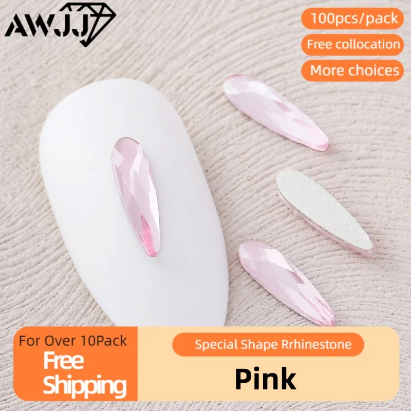 100pcs/pack Pink Various shapes Self-Adhesive Precision-cut Nail Art Rhinestones Skilled Choice Durable Eco-Friendly & Safe