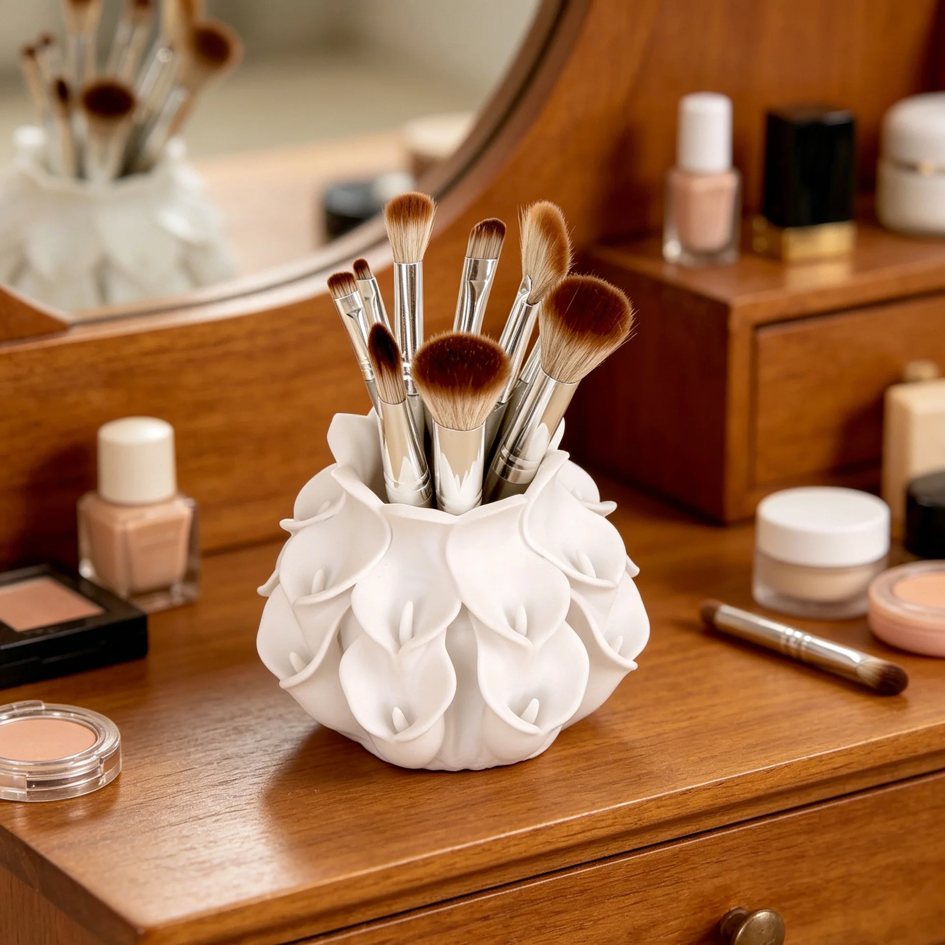 Cross-Border Creative Calla Lily Petal Shaped Storage Holder For Desktop Makeup Brush & Stationery Storage & Decor Scenario