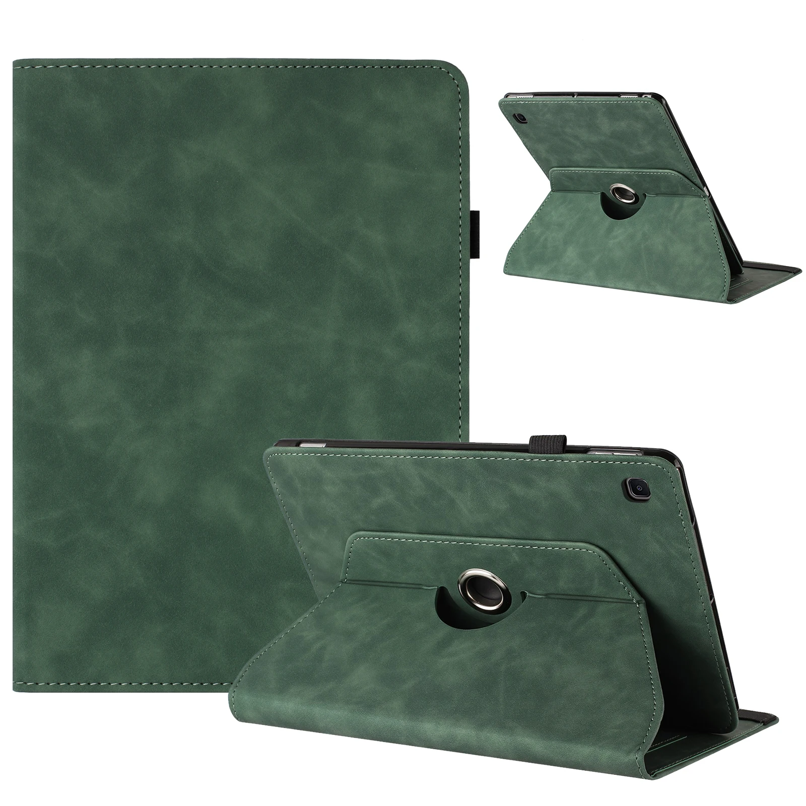 

Tablet Case for Samsung Galaxy Tab A7 10.4 (2020) T500 T505 Rotating Stand Solid Color PU Leather Cover - Green