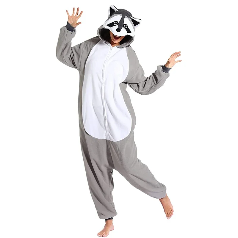 New Raccoon Pajamas Fleece Women Anime Kigurumi Onesies For Adults One-Piece Pijama Men Sleepwear Bodysuit Cosplay Costume Suit