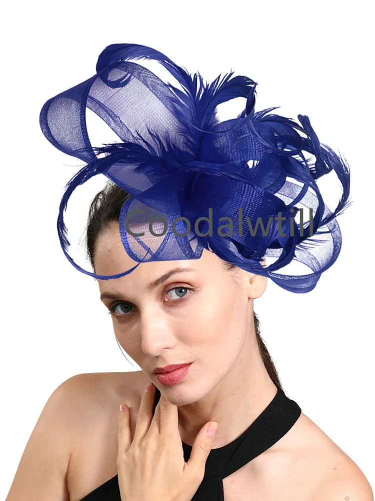 Fascinateurs de plumes bouclées pour femmes, chapeau à nœud, chapeaux Derby d\'église, banquet, pièce de sauna, bonnet de pilulier pour dames,