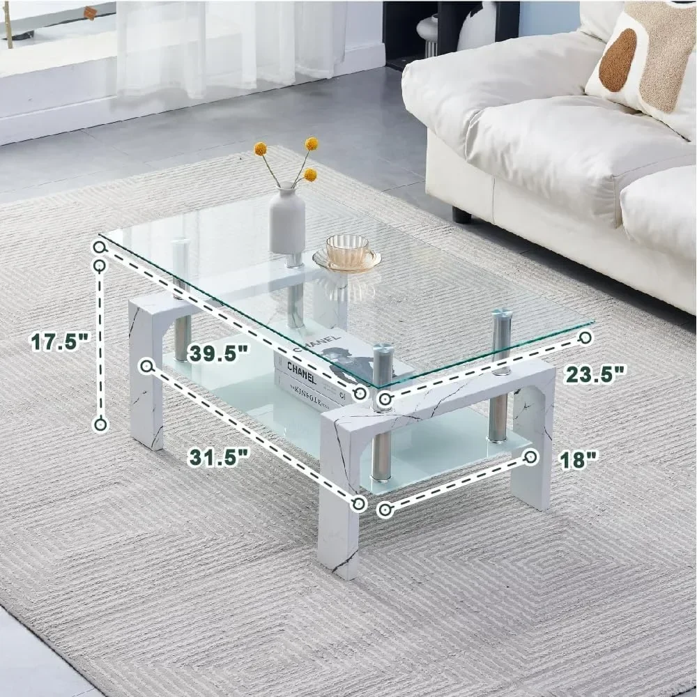 Mesa de centro retangular simples para sala de estar, mesa de chá adequada para sala de espera, mesa de centro lateral moderna com perna de madeira, vidro
