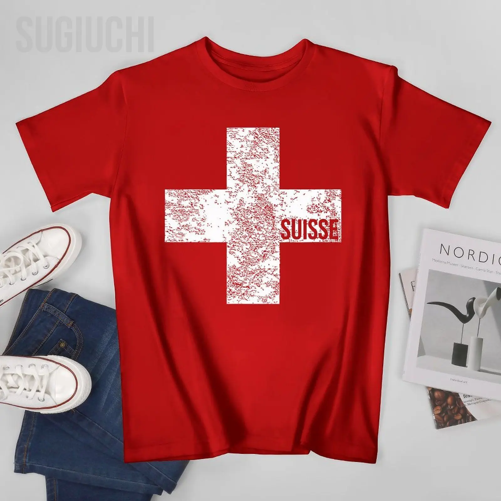 Camiseta de Suiza con bandera de Suisse para hombre y mujer, camisa con cuello redondo, 100% de algodón, Suiza, Suiza, Zúrich, Geneva