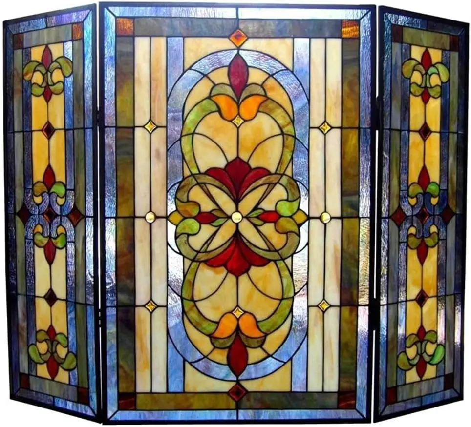 

Tiffany 3-панельный бронзовый каминный экран