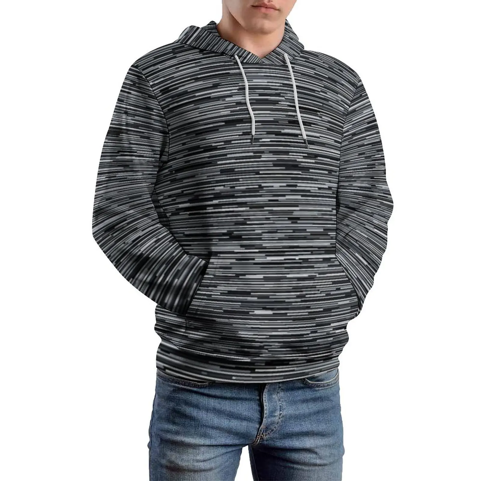 

Lines Print Loose Hoodies Black and White Streetwear Hoodie Men Long Sleeve Aesthetic Printed Sweatshirts Big Size 4XL 5XL