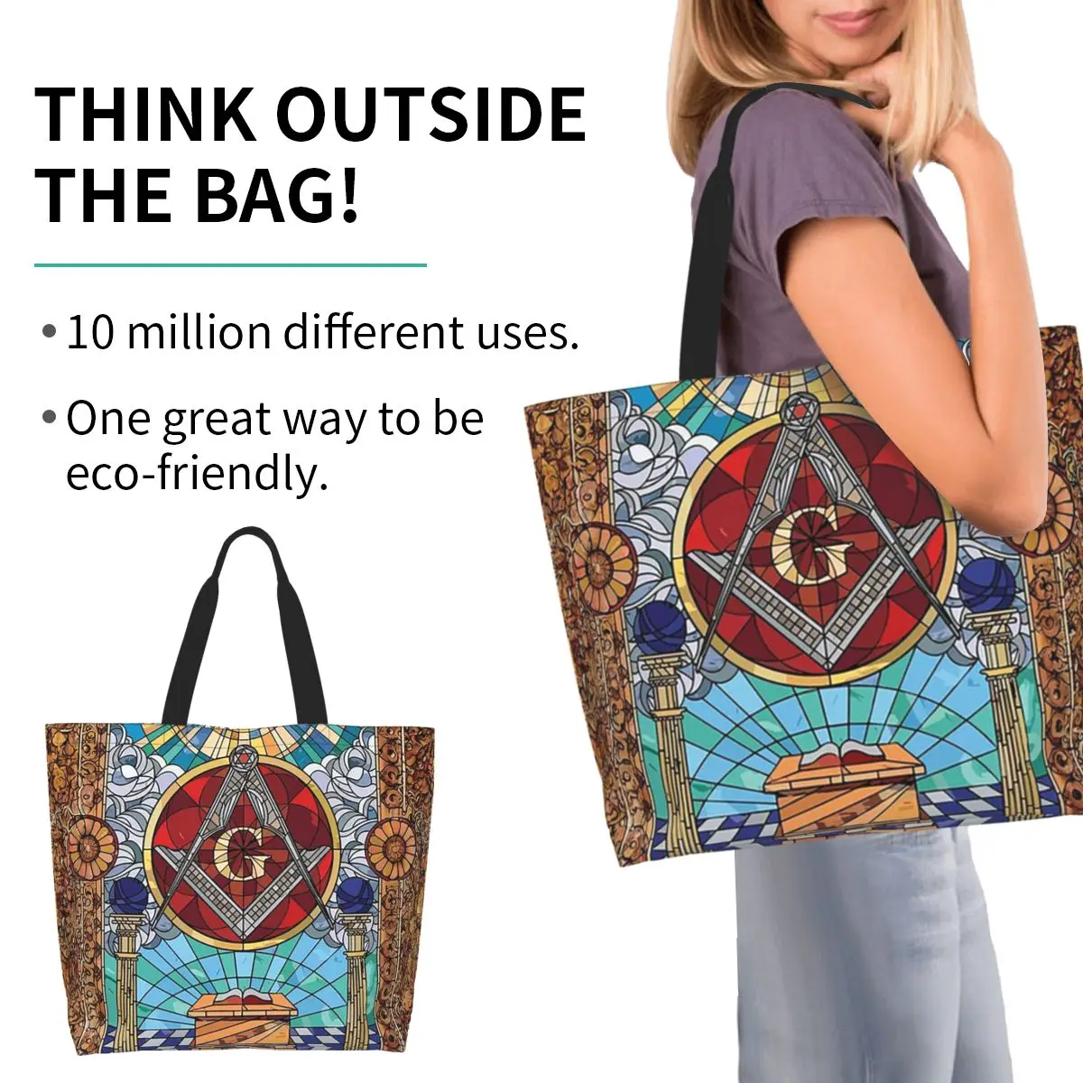 The Eternal Light Of The Freemason Masonic Mason Shopping Tote Bag Canvas Shoulder Bags Shopper Grocery Handbag for Women