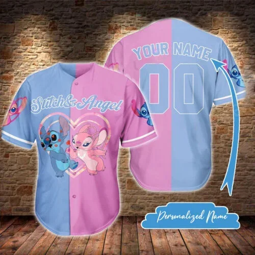 

Custom Name Angel Stitch Baseball Jersey Men's Women's Baseball Shirts Disney Baseball Jersey Stitch Girlfriend Baseball Jersey